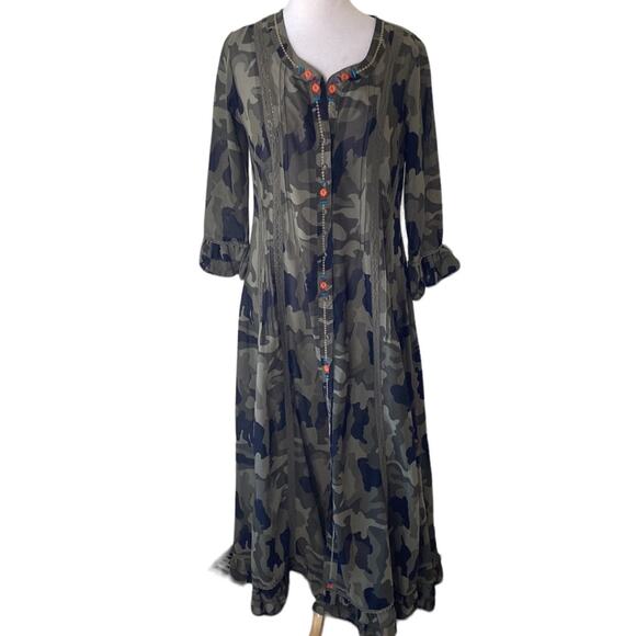 Z&L Europe Camo Embroidered Duster Maxi Dress Size Small - Picture 1 of 15
